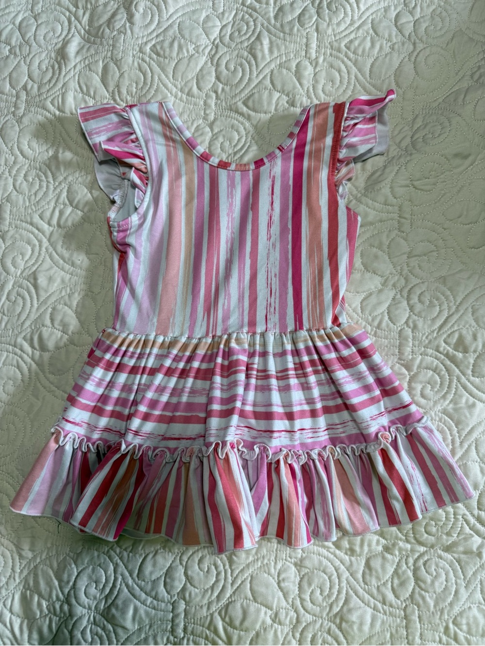 Cheeky Plum girls 4T skirted dance leotard in pink and white stripes